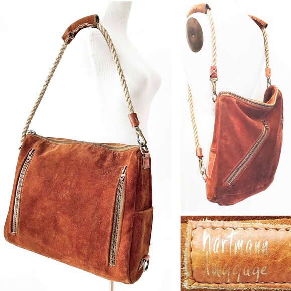 Hartmann Luggage Vintage Handbags - Hartmann Luggage Vintage Brown Suede Leather Shoulder Bag Tote Backpack Robe
